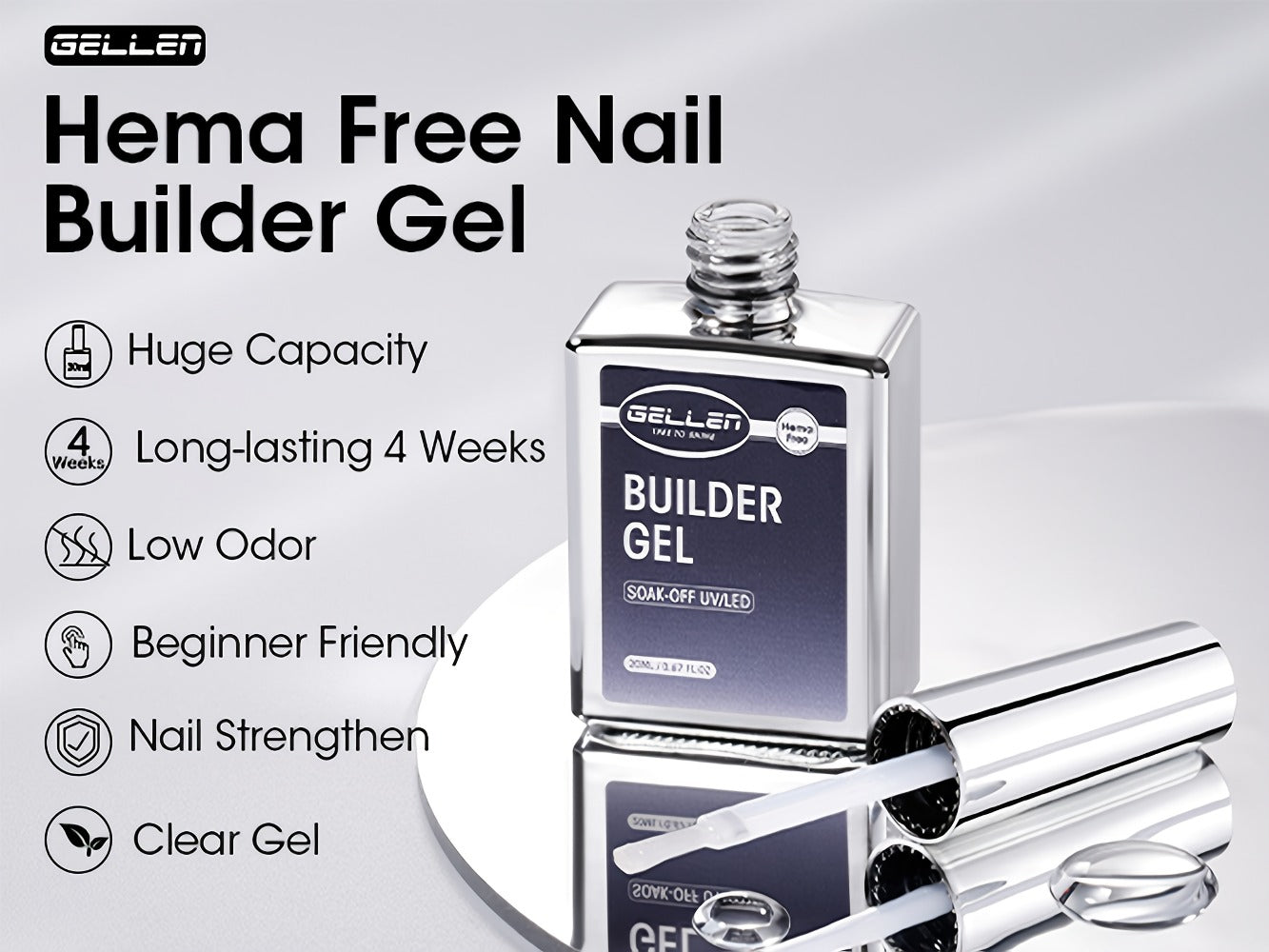 Clear Builder Gel HEMA-Free 5-in-1 2pcs 1.35oz – Nail Extension Strengthener Apex Construction Art Sealing & Repair | Soak-Off UV LED 28+