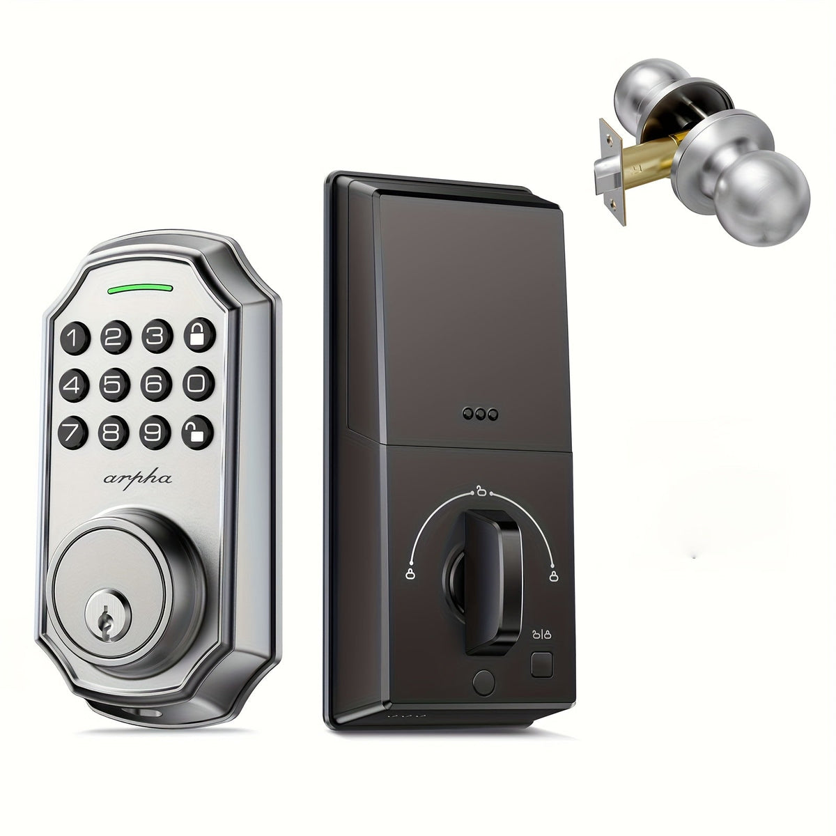 Smart Door Lock Arpha Keypad Deadbolt with Black Silver Handle Sets and Optional Fingerprint WiFi Versions