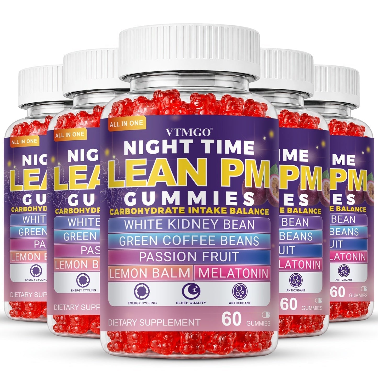 Sleep Gummies with Melatonin, Lemon Balm & Passionflower, Night Time Lean PM Formula, White Kidney Bean