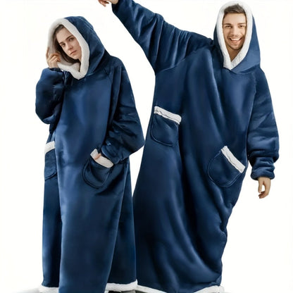 Oversized Wearable Blanket Hoodie Jacket – 350-400gsm Thick Warm Suede Flannel, Hooded Pocket Lazy Coat for Women & Men, 5 Colors