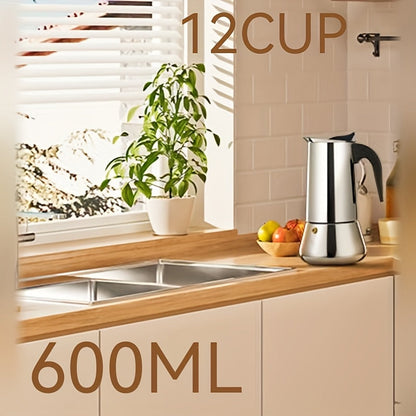 Straight-Sided Stovetop Moka Pot with Reusable Filter, Safety Valve and 2-, 4-, 6-, 9- or 12-Cup Options