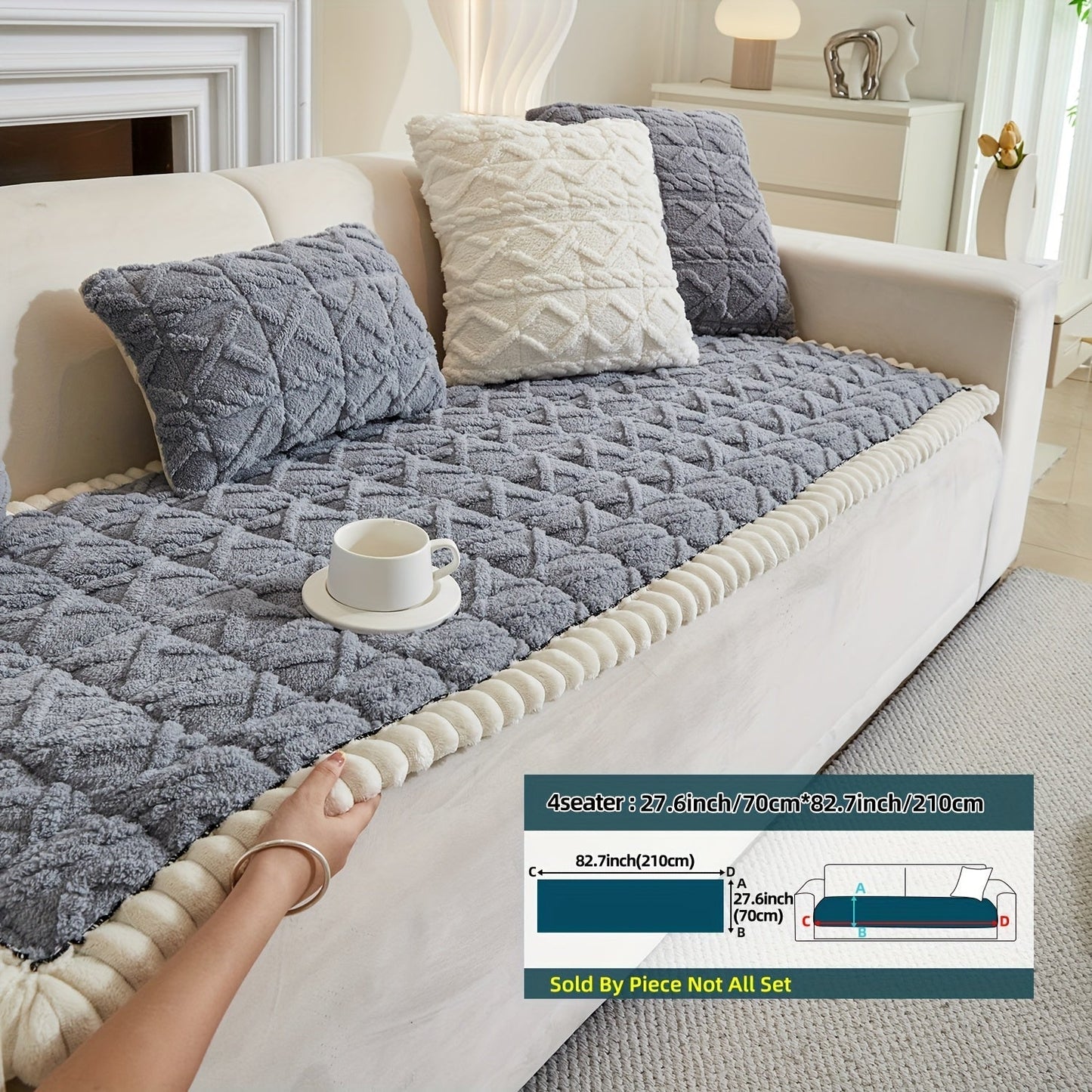 Sofa Cover Bohemian Quilted Shu Velveteen Panels with Ruffles and Design in Five Colors with Model-Specific Size and Color Options