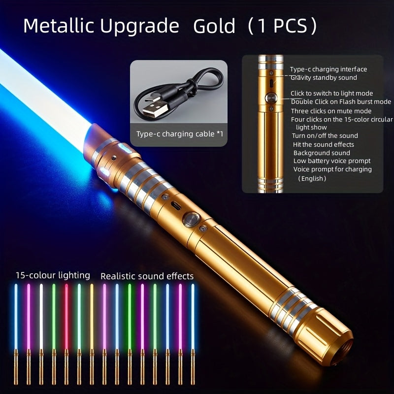 Light Up Saber 15 Colors 2-in-1 Metal Gravity Sensing, Rechargeable Glow Sword with Upgraded LED