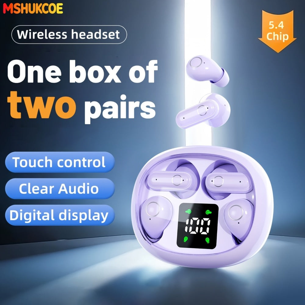 Wireless Earbuds MSHUKCOE 2-in-1 Mini Sleep Style with Touch Controls and Black, Khaki or Purple Choices