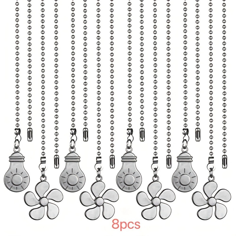 Ceiling Fan Pull Chain Extension Set of 8 – Decorative Bead Chain Pull Cord with Five-Leaf & Bulb Pendants, Iron Chain & Zinc Alloy, Bronze
