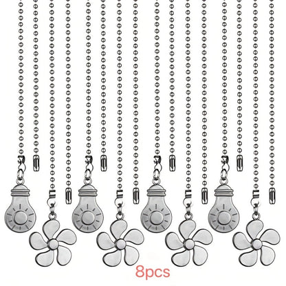 Ceiling Fan Pull Chain Extension Set of 8 – Decorative Bead Chain Pull Cord with Five-Leaf & Bulb Pendants, Iron Chain & Zinc Alloy, Bronze