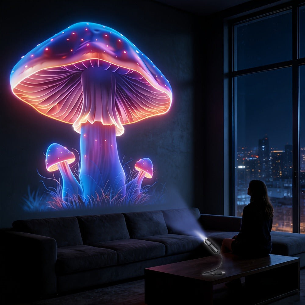 USB Projection Night Light 10-in-1 Mushroom Leaf LED Atmosphere Lamp Neon Aesthetic Room for Entryways, Bedrooms and Living Spaces