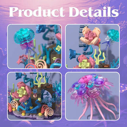 526-Piece Jellyfish Building Block Model with Ocean Scene Base and Pictured 27 cm Display Height