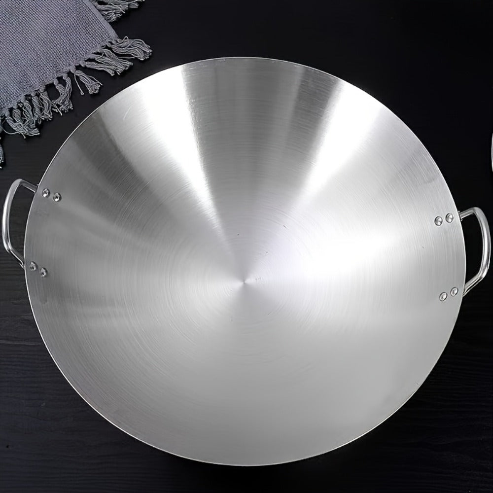 Stainless Steel Wok & Frying Pan, Non-Stick Cooking Surface, Handle, Compatible with Gas, Induction & Electric Stovetops