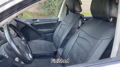Car Seat Covers 5-Seat Faux Leather Set with Front Storage Pocket and Three Color Combinations