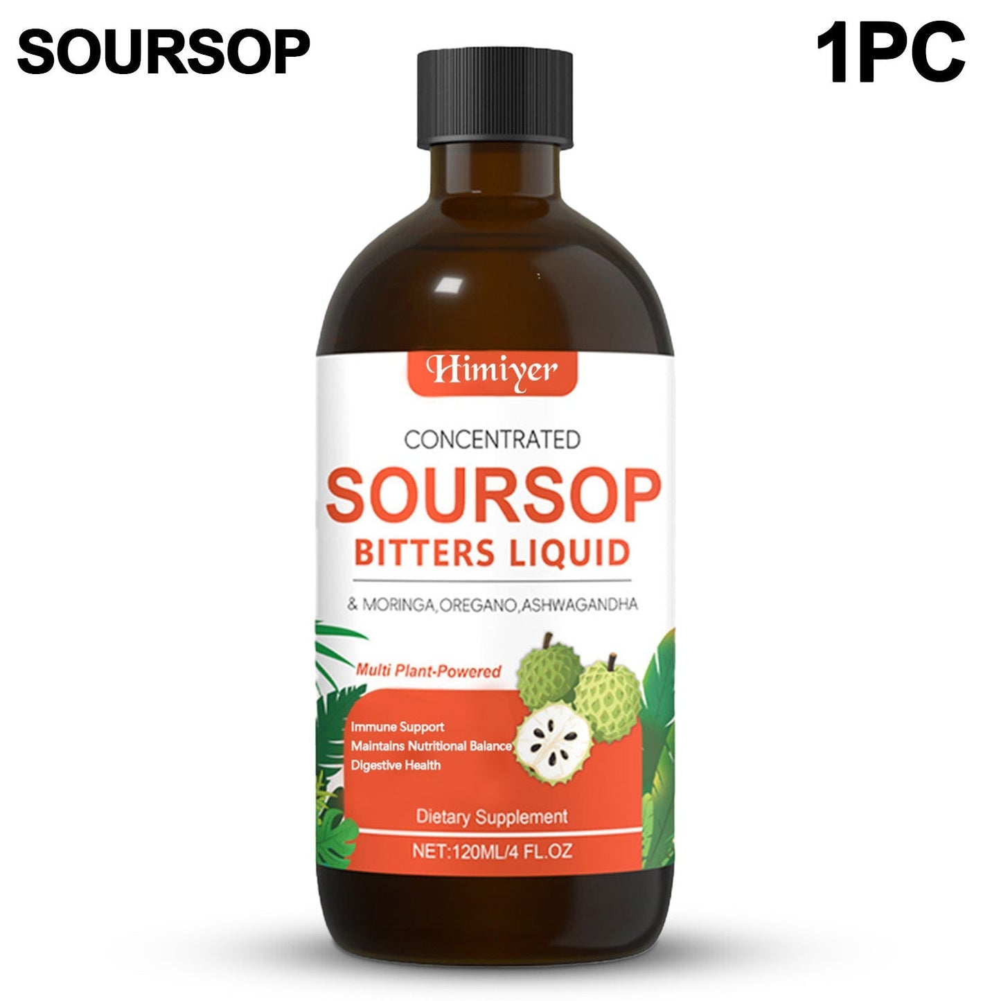 Soursop Bitters Liquid Herbal Supplement, Gut Health Support with Moringa, Oregano & Ashwagandha
