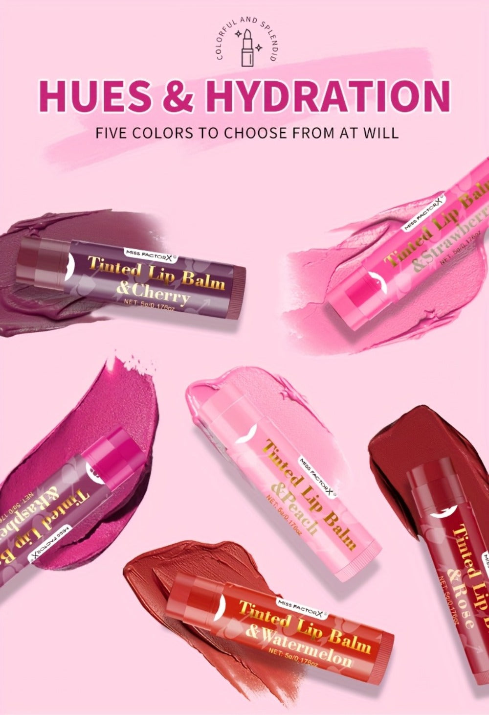 MISS FACTOR 30-Piece Tinted Lip Balm Set with Capped Tubes Organized into Six Color Groups