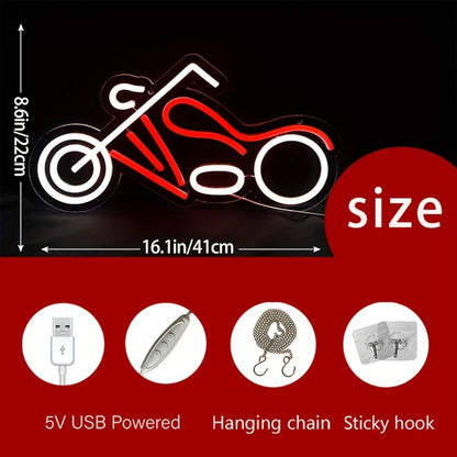 Motorcycle Outline LED Neon Sign with 41 x 22 cm Panel, 5V USB Power, Chain and Adhesive Hooks