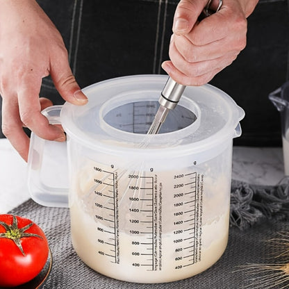 Mixing Bowl with Lid 2.5L Large Salad Bowl with Measuring Cup and Scale Splash Proof Durable for Home Cooking, Dining and Outdoor Meals