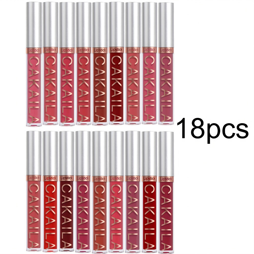 18-Piece Matte Liquid Lipstick Collection with Numbered Shades, Slim 10cm Tubes and Silver Caps