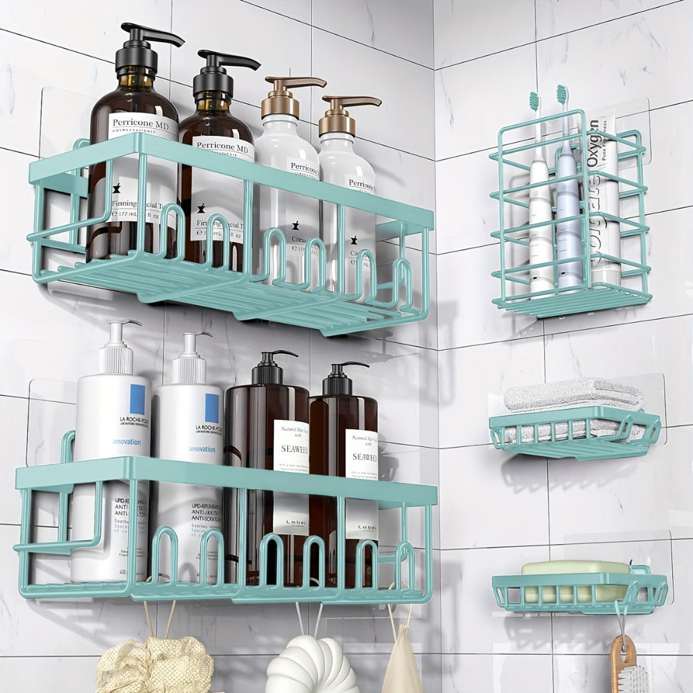 Shower Caddy Organizer 5 Pack Adhesive Rustproof Stainless Steel Shower Shelves with Soap Holder No Drilling Bathroom Storage Rack