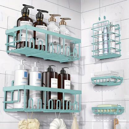 Shower Caddy Organizer 5 Pack Adhesive Rustproof Stainless Steel Shower Shelves with Soap Holder No Drilling Bathroom Storage Rack