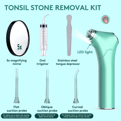 Tonsil Stone Remover Electric Vacuum Kit, Built-In LED Light, 3 Suction Modes & 5X Magnifying Mirror, Oral