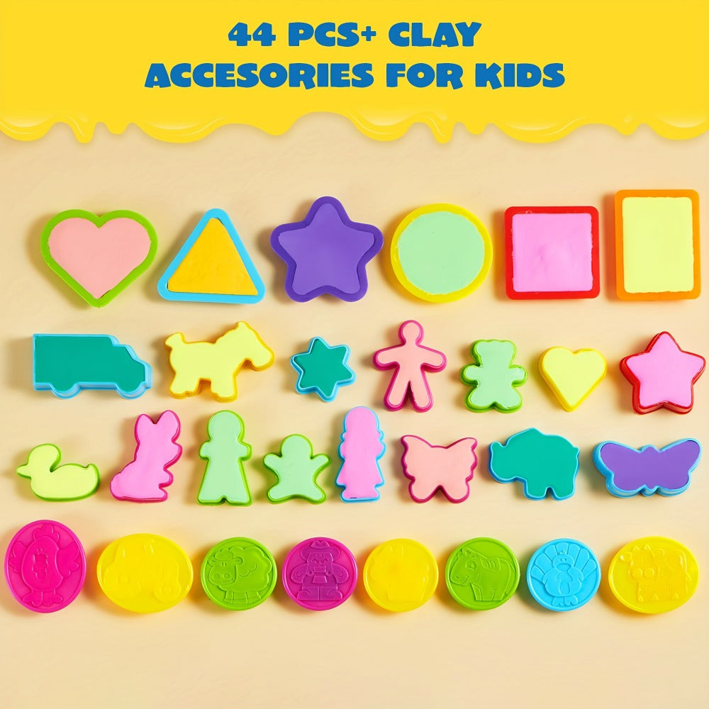44-Piece Kids Clay Tools Set with Molds, Rolling Pins & Cutters, Dough Accessories for Toddlers & Preschoolers