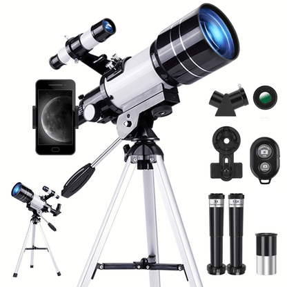 70 mm Refractor Telescope Kit with Five Color Labels, Tripod, Phone Holder and Two Eyepieces