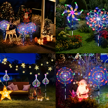Solar Garden Lights Firework Stakes with 240/360/480 LEDs, 8 Modes, 4/8 Packs and Three Colors