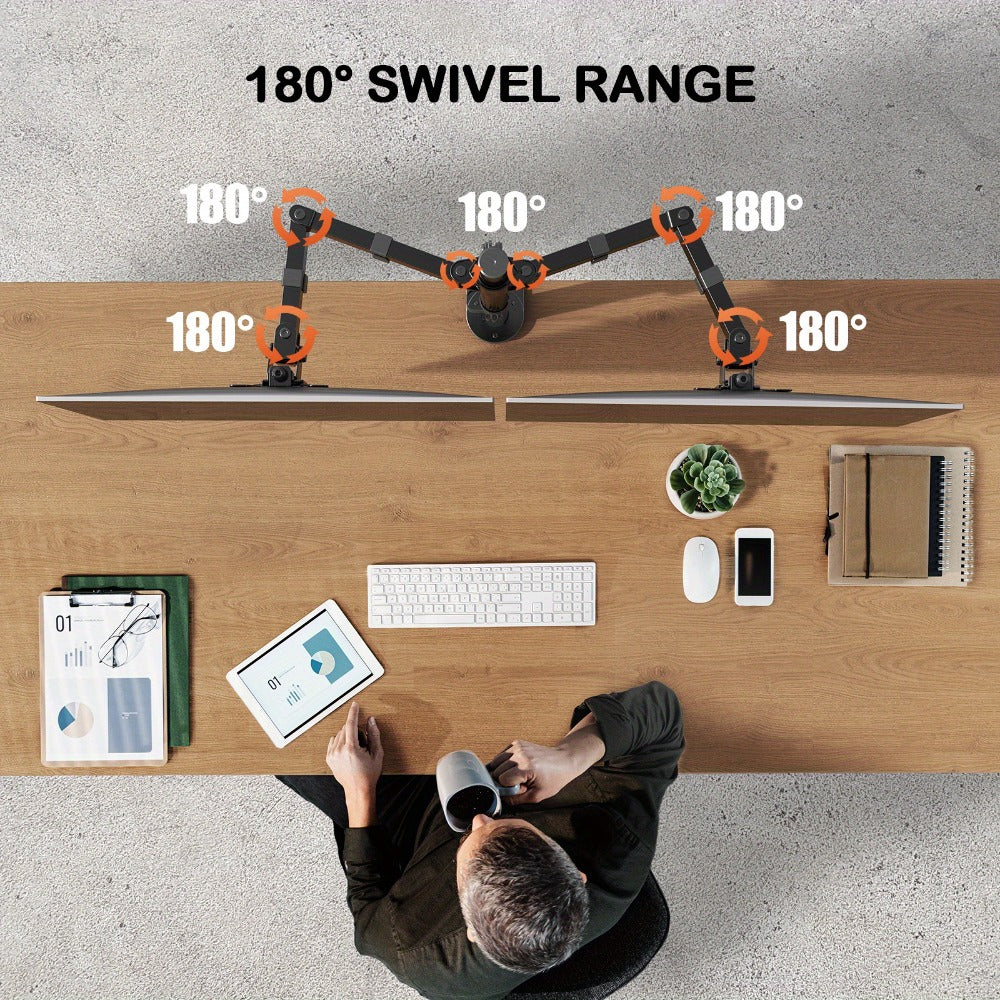 Adjustable Dual Monitor Arm for 13-32 Inch Screens, VESA 75x75/100x100mm, 45° Tilt 90° Swivel 360° Rotation
