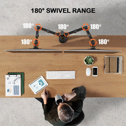 Adjustable Dual Monitor Arm for 13-32 Inch Screens, VESA 75x75/100x100mm, 45° Tilt 90° Swivel 360° Rotation