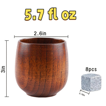 Charred Wooden Bourbon Whiskey Glass Set, 2 Jujube Wood Old Fashioned Tumbler Glasses & 8 Granite Whiskey Stones