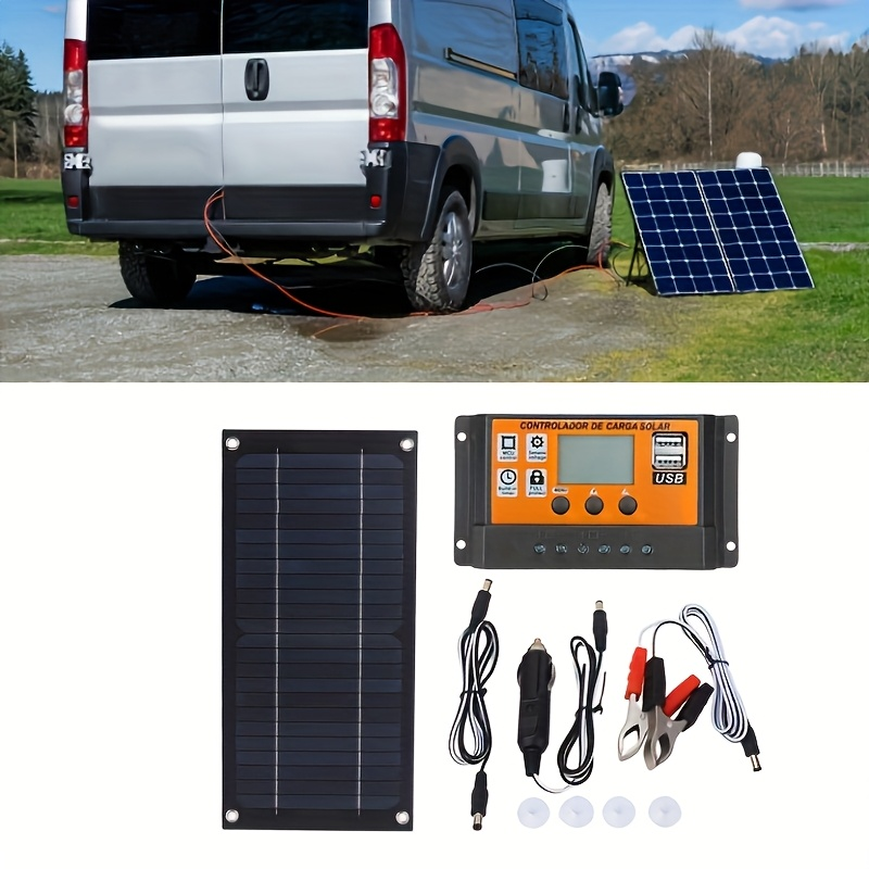 Solar Panel Kit Monocrystalline High Efficiency with 100A Charge Controller Extension Cable Battery Clip Complete Off-Grid System for RV