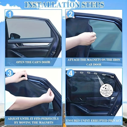 Car Sunshade Magnetic 4-Piece Set with 8 Magnets | Black Mesh UV Protection Window Blocker, Privacy Screen, Easy Install