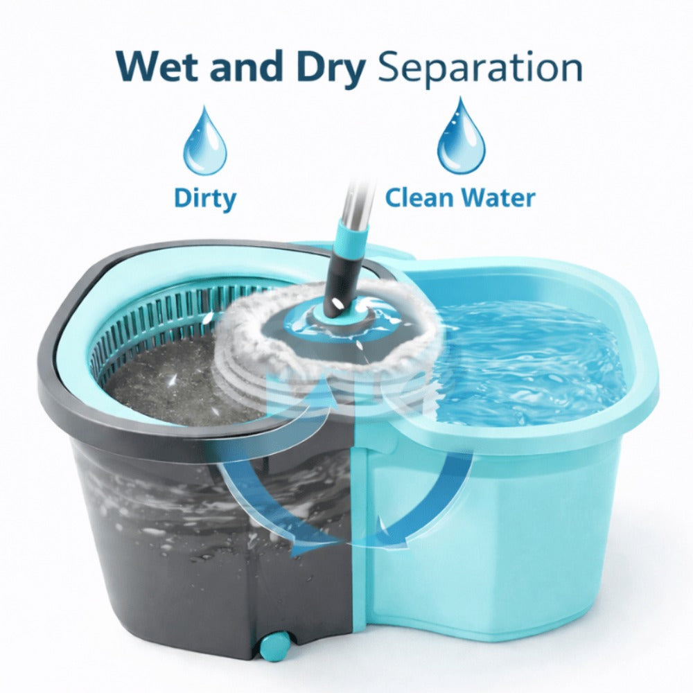360 Spin Mop and Bucket Set with Wringer – Stainless Steel Extended Handle Spinning Mop Bucket System with Microfiber Mop Refills