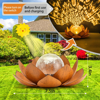 Solar Lotus Cracked Glass Ball Garden Lamp 2pcs, Metal Cracked Ball Solar Light for Outdoor & Indoor Decoration