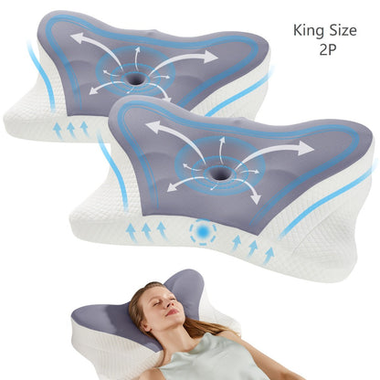 Memory Foam Cervical Pillow Contour Neck Support Orthopedic Bed Pillow for Side Back Stomach Sleepers with Cooling Pillowcase Queen King