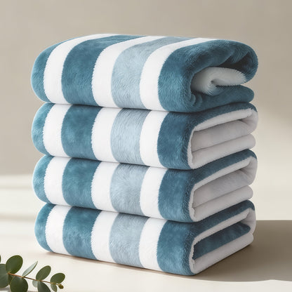 Bath Towels Set 1 or 4 Pack Microfiber Two-Color Striped Towels 27 x 55 Inch in Gray, Red and Green