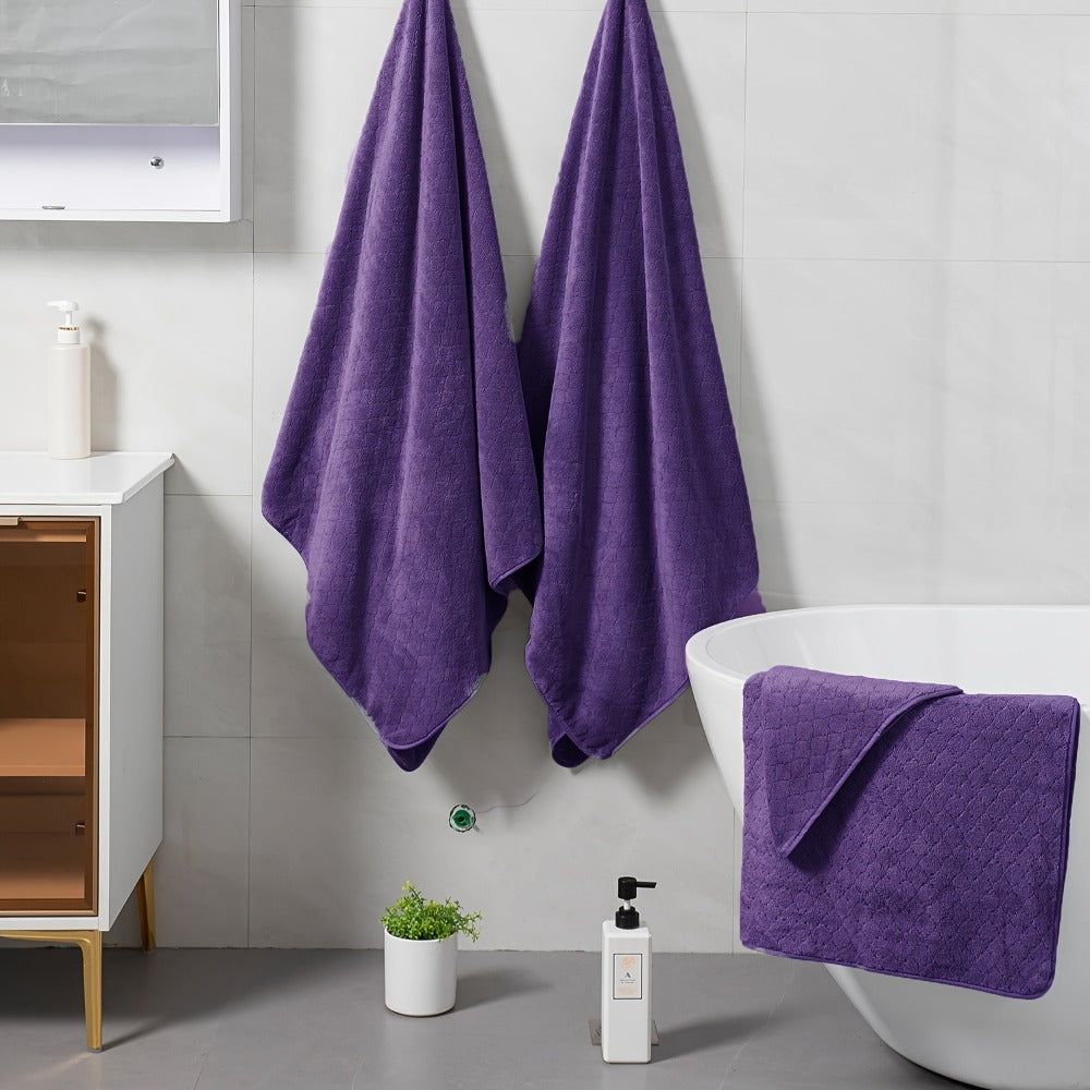 Bath Towels Set 4 Piece Diamond-Pattern Microfiber Towels in 10 Solid Color Options for Home and Guest Use