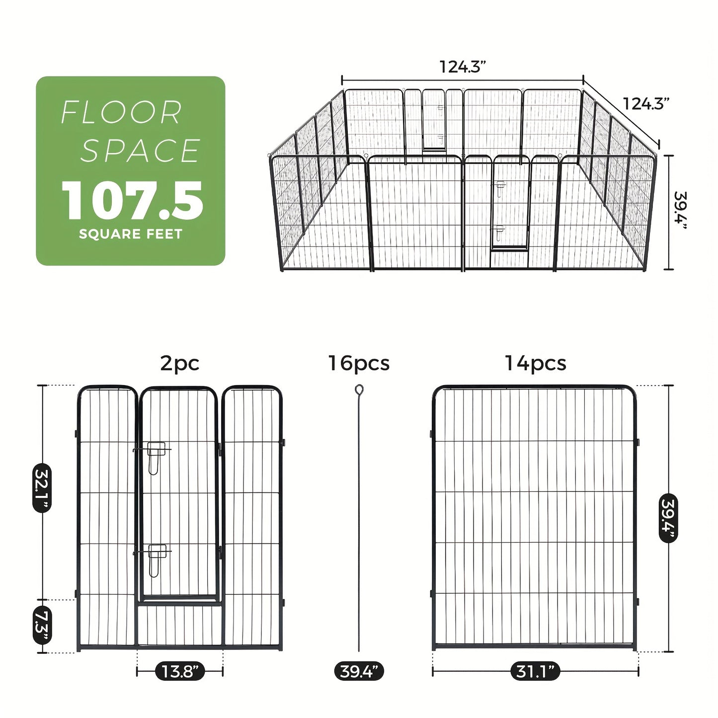Metal Dog Playpen with Door DIY 8 or 16 Panel Foldable Pet Pen for Small Medium Large Dogs Puppies Easy Assemble Indoor Outdoor Use 24 32 40