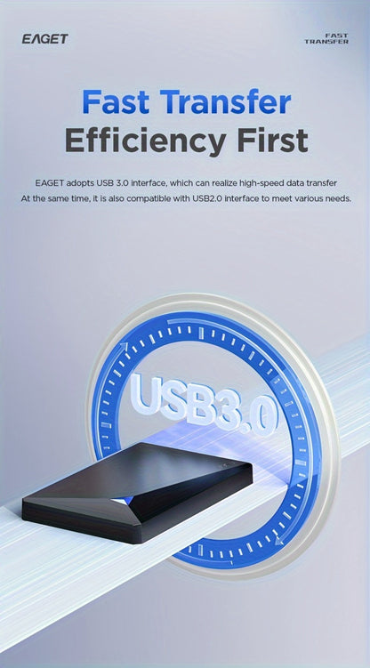 Portable USB 3.0 Hard Drive with 250GB or 320GB Capacity, Black EAGET G20 Enclosure and Micro-B Connector