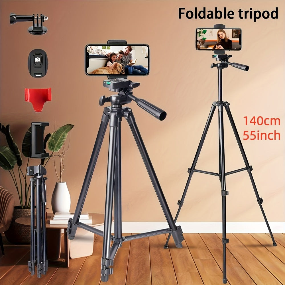55 Inch Aluminum Tripod with Pistol Grip Head | Dual-Use Phone & Camera Travel Stand for iPhone Android DSLR Mirrorless Action Cam