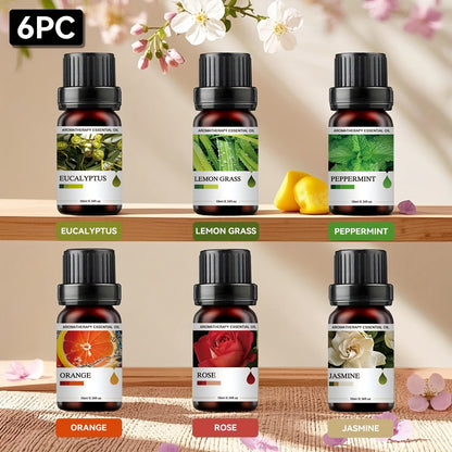 Six-Bottle Essential Oil Set with 10mL Bottles and Three Floral, Citrus or Botanical Scent Assortments