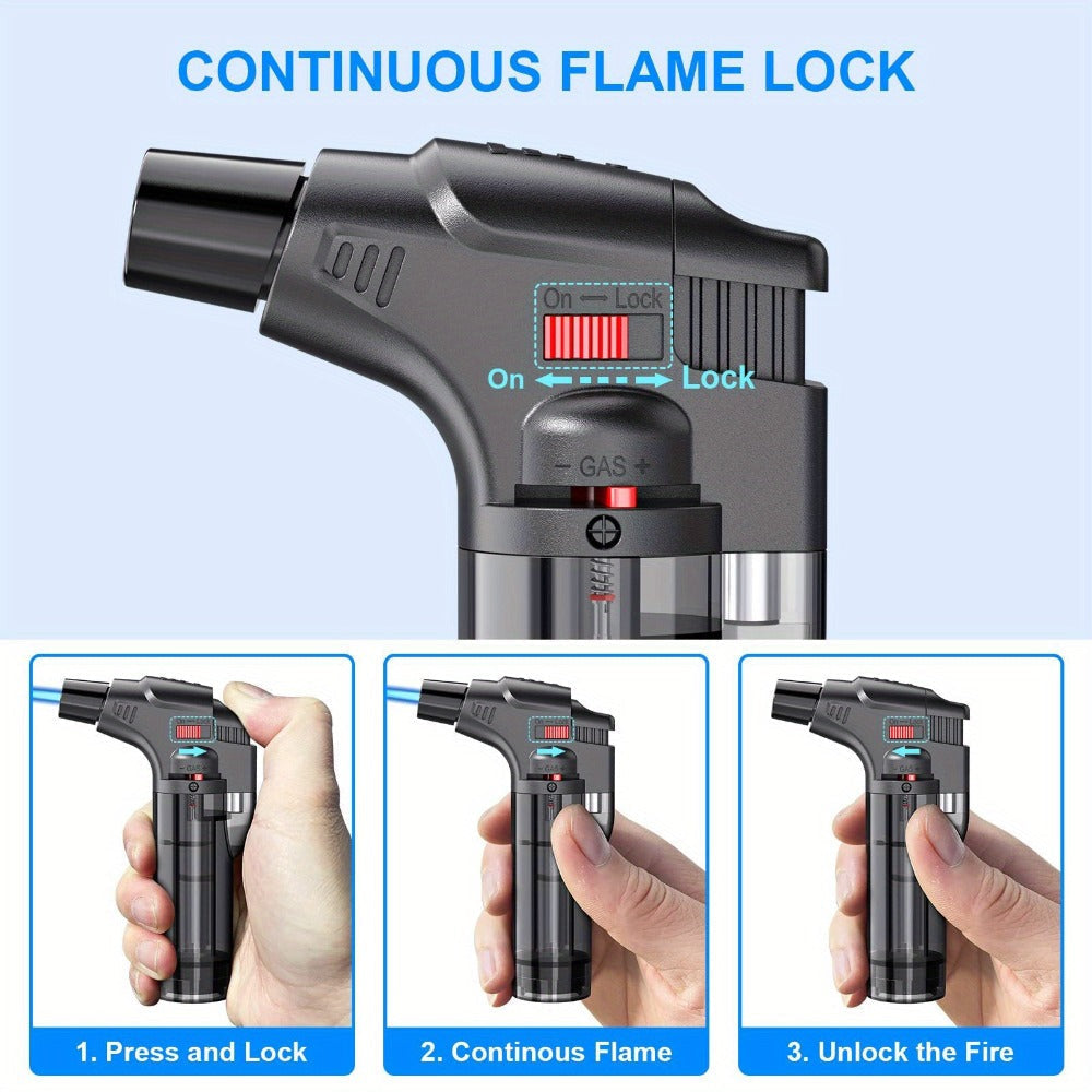 Butane Torch Lighter 6pcs Big Jet Flame Refillable & Adjustable Mini Blow Torch - Gift Box Set for Camping