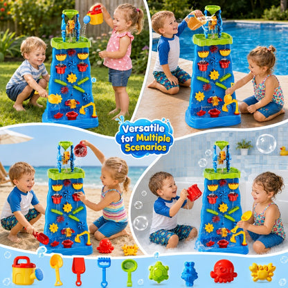Water Play Table for Kids Double-Sided Waterfall & Beach Sand Zone, Outdoor Sensory Activity Toy for Toddlers Ages 3+