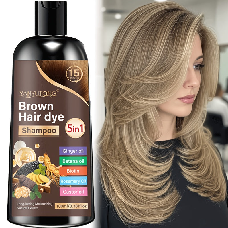 Hair Dye Shampoo, YANYUTONG 100ml 5-in-1 Bottle in Black, Brown or Chestnut Brown Options for Home Use