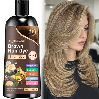 Hair Dye Shampoo, YANYUTONG 100ml 5-in-1 Bottle in Black, Brown or Chestnut Brown Options for Home Use