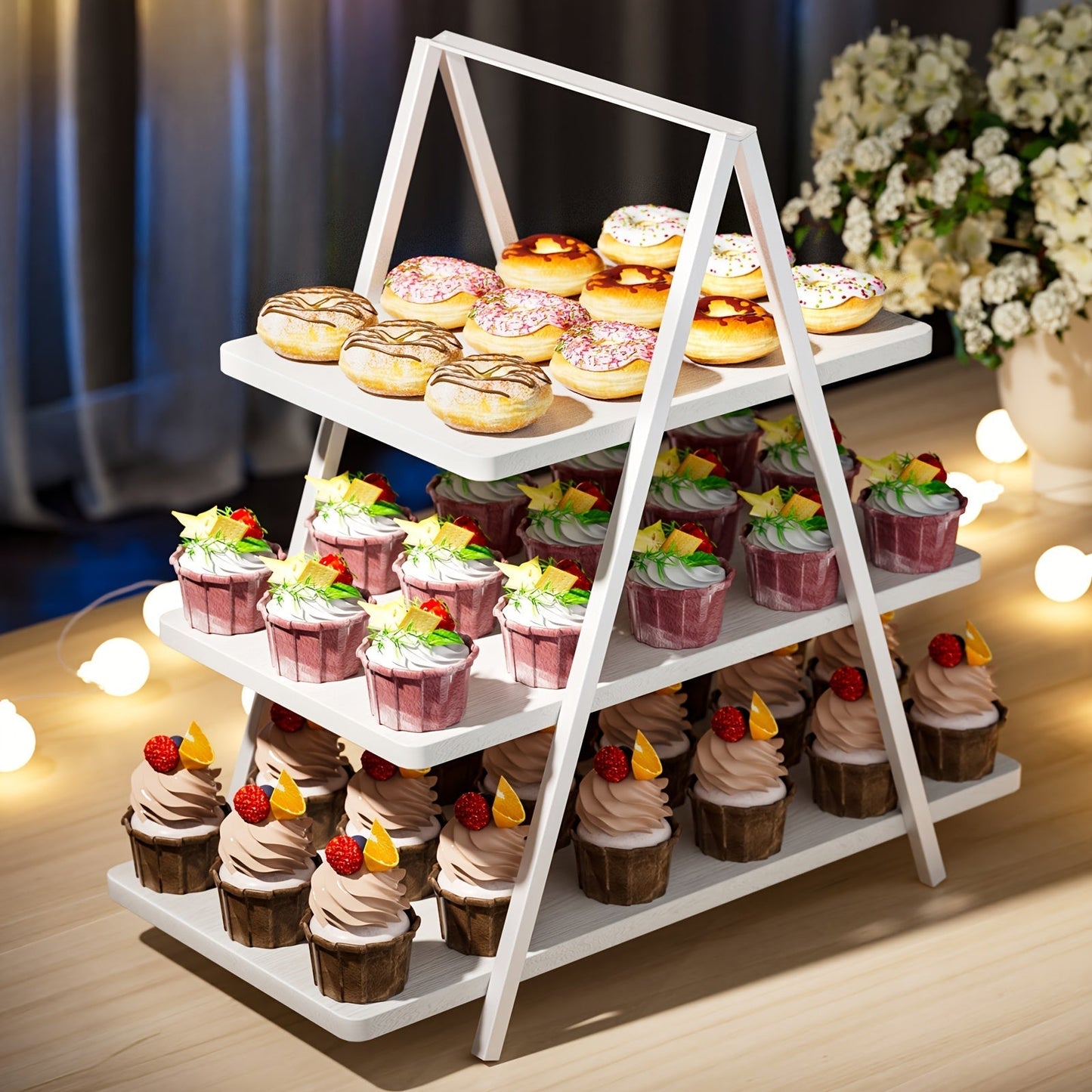 3-Tier Wooden Cupcake Stand, Holds 50 Cupcakes, Dessert Display Rack for Wedding, Birthday Party & Halloween
