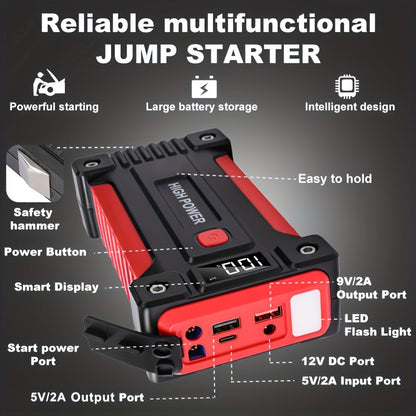 12V Jump Starter with F07, F13, F19 or F03 Black Model Options, Digital Display, LED Light and USB Connections