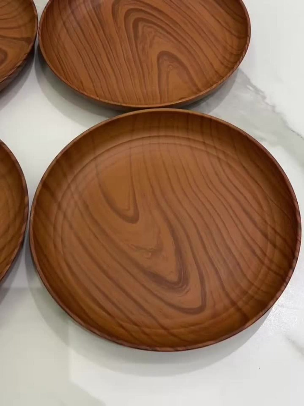 Wood Grain Plastic Dinner Plates Set of 10 – 7.8 Inch Salad Serving Plates for Kitchen Dining Table