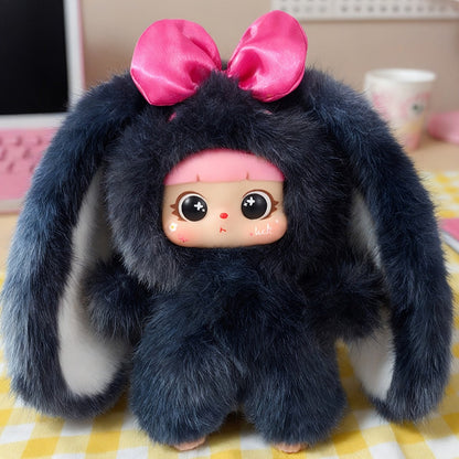 Plush Toy Kawaii Rabbit with Detachable Face Panel and Assorted Character Styling for Display