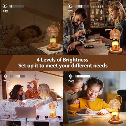 Lily-Glass Candle Warmer Lamp with Silver-Tone Post, Wood-Look Base, Three Brightness Levels and 2/4/8-Hour Timer