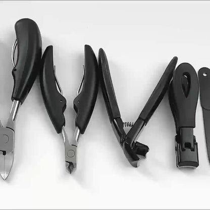 Seven-Piece Toenail Tool Set with Four Black-Handle Clippers, File and Two Slim Detail Tools