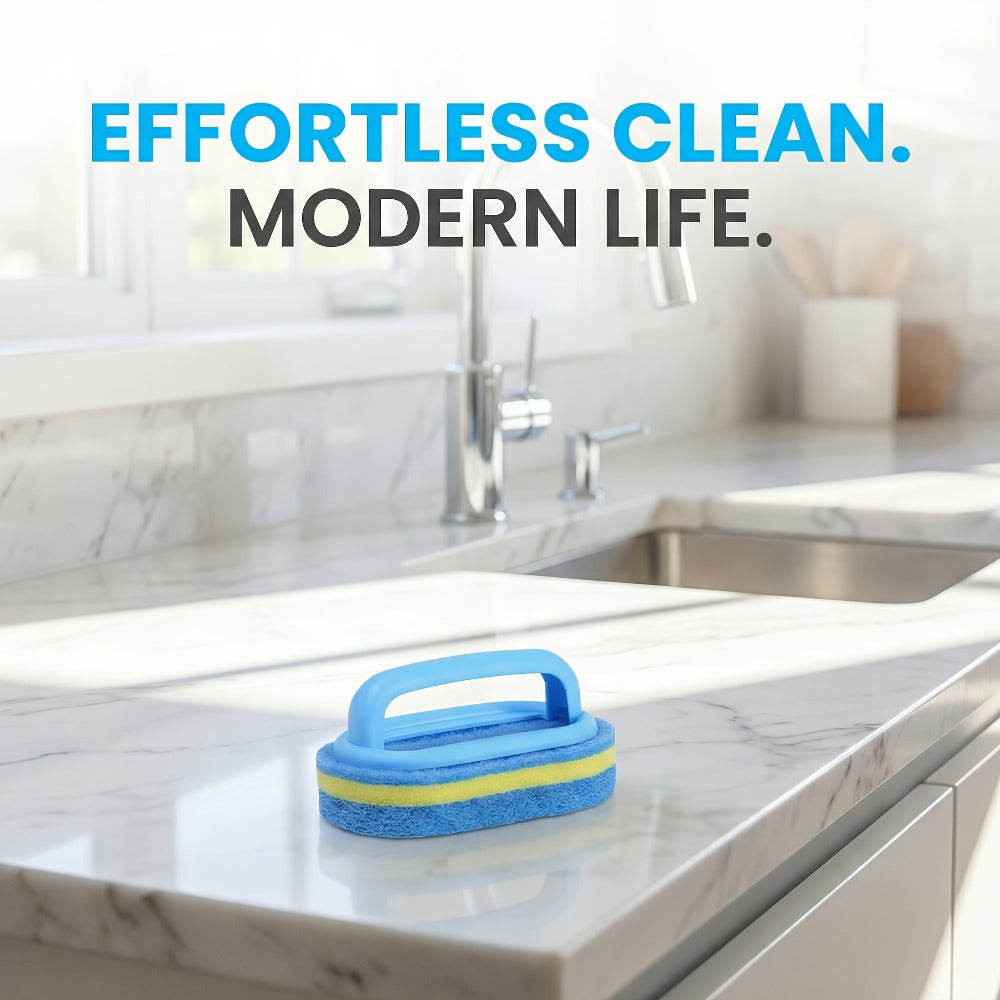 Natural Sponge Cleaning Brushes Set of 5 – Thickened Ergonomic Handle, Quick-Drying, Pill-Free, Multi-Surface Kitchen Bathroom Dishware Pool